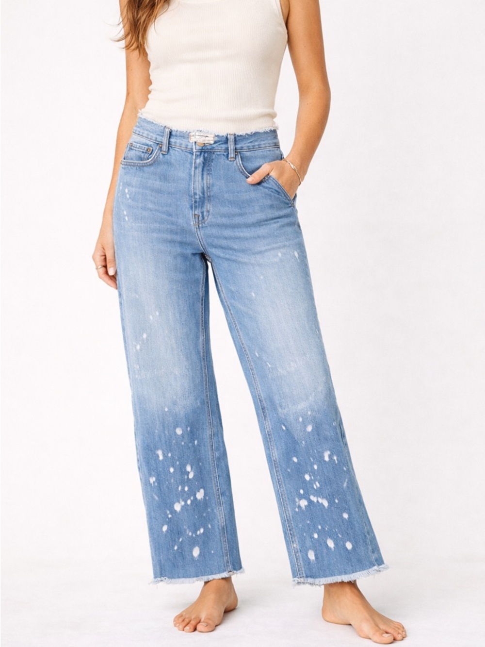 Free People Distressed Paint Splatter Jeans